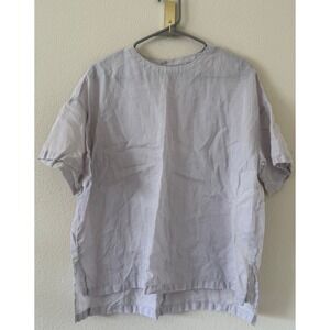 Muji Womens 100% Linen Short Sleeve Boxy Top Lavender Grey Size M lagenlook